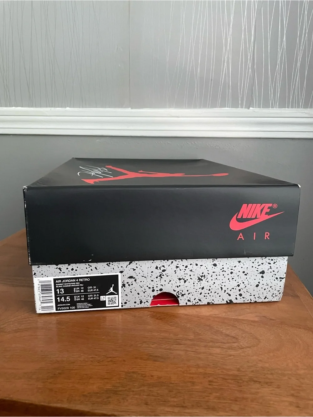 Nike Air Jordan 4 Retro White Cement Summit White Fire Red Men’s Size 13 FV5029-